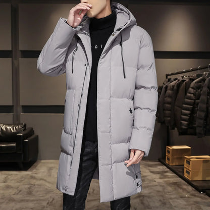 2023 New Men's Thickened Medium-Length Cotton Coat Korean Trendy Cotton-Padded Warm Jacket Hooded Casual Scene