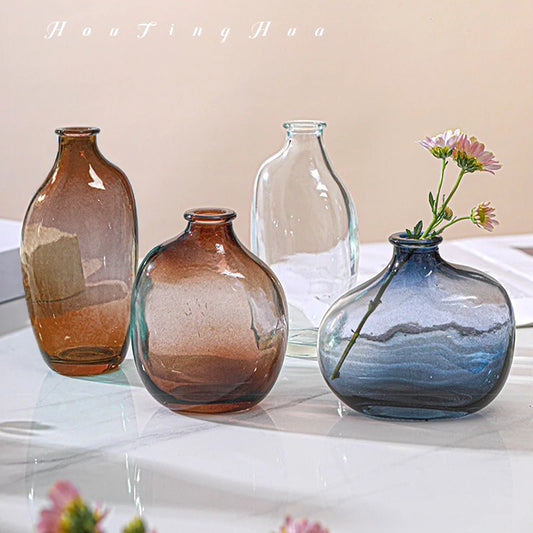 Brown Retro Glass Vase Plant Flowers Bottle Flower Arrangement Hydroponic Terrarium Desktop Vase Creative Home Decor Flower Pot