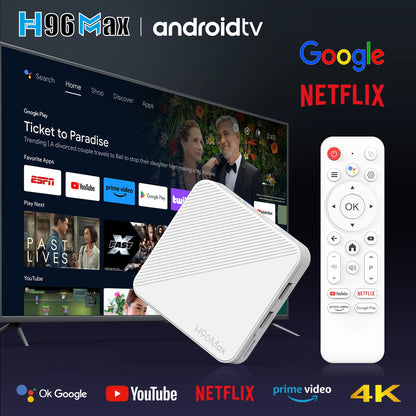 H96 MAX H313 Smart TV Box Android 14 TV Box 4K@60fps 100M/LAN Dual Wifi6 BT5.0 Google Voice Assistant Media Player Set Top Box