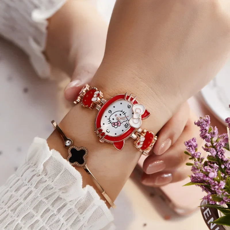 Sanrio Fashion Hello Kitty Children's Watch Student Watch Steel Band Women's Bracelet Electronic Quartz Watch Creative Gift