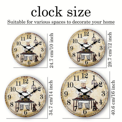 Retro Chef and Dog Wooden Wall Clock Living Room Bedroom Kitchen Home Decoration Wall Clock Silent Quartz Clock Holiday Gift 11.2inch Inch 15.6inch Inch (No Battery)