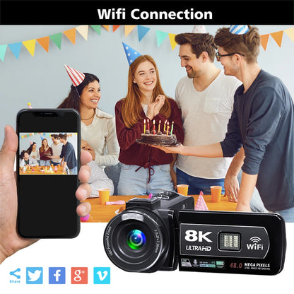 8K Video Camera 64MP Digital Video Camera 18X igital Zoom Camera Recorder 3 Inch LCD Touch Screen Portable Recording Camcorder