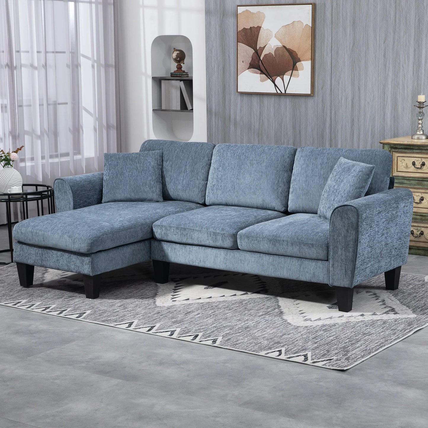 HOMCOM sofa Chaise Lounge Reversible with 2 pillows 230x138x87 cm dark blue