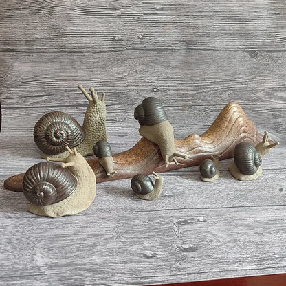 FY Handmade Snail Ornament Ceramic Boutique Mini Tea Pets Rockery Aquascape Mini Simulation Animal for Home Decor Fairy Garden