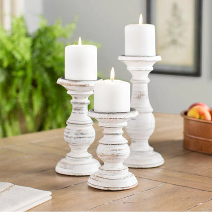 1Piece or 1Set Wood Candlestick Tabletop Retro White Candle Holder Home Decoration Wooden Candles Rack Nostalgic Photography