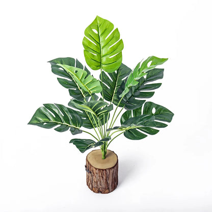 43cm 12 Forks Artificial Monstera Tree Green Fake Plants Plastic Evergreen Leaves Tropical Faux Palm Leaf For Home Garden Decor