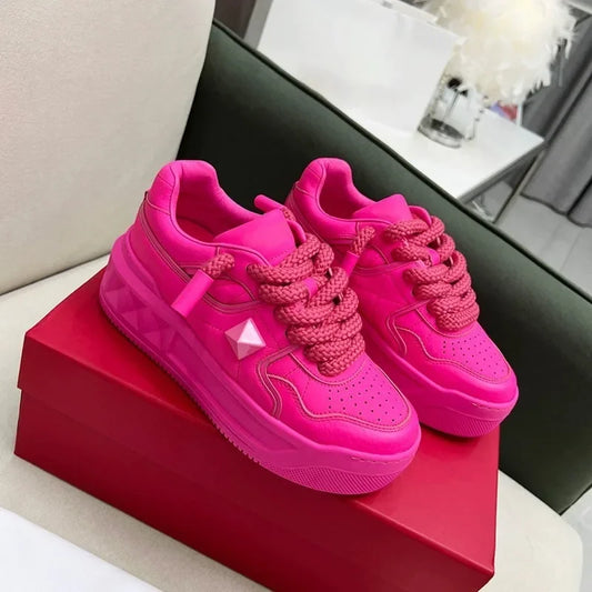 Women's Sneakers Solid color Fashion Designer Casual Shoes Platform Lace Up Vulcanize Shoe Luxury WalkingRunning Shoes for Women