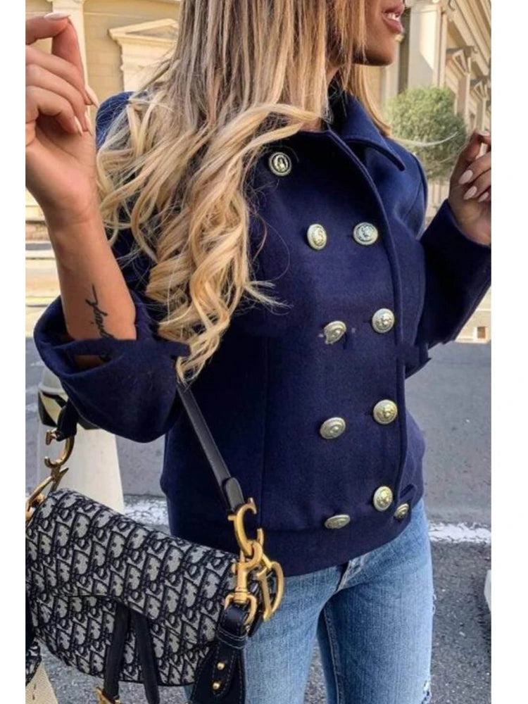 Winter Jacket Women Long Sleeve Fashion Double-breasted Blazer Casual and Loose with Lapel Office Lady Jackets for Women Coat