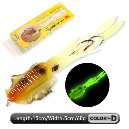 ZUKIBO Soft Squid Bait Fishing Trolling Lure Octopus Head Jigs 60g Luminous UV Squid Jig for Deep Sea Boat Fishing Wobblers Bait