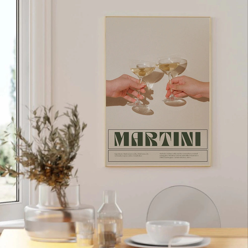 Martini Art Poster Print Negroni Cocktail Bar Wall Retro Canvas Decor Wine Painting Linving Room Home Friend Cheers Pictures