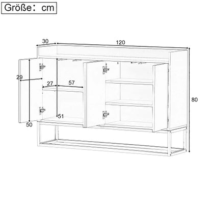 4-Door Handle-free Chest of Drawers Solid Color Modern Sideboard Cupboard 120x30x80cm Buffet Cabinet with Golden Metal Leg