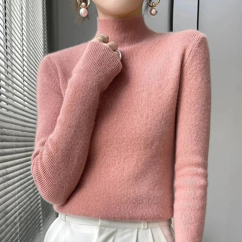 MEXZT Solid Sweater Women Half Turtleneck Knitted Pullovers Harajuku Korean Thick Knitwear Autumn Winter Fashion Slim Jumpers