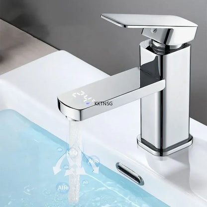 Smart Digital Temperature Faucet Bathroom Faucet Sink Basin Smart Deck Mounted Hot Cold Water Tap With Hose