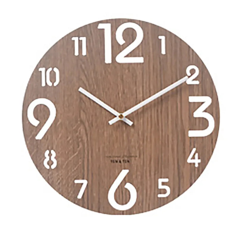 12 Inch Wooden 3D Wall Clock Modern Design Nordic Children's Room Decoration Kitchen Clock Art Hollow Wall Watch Gifts