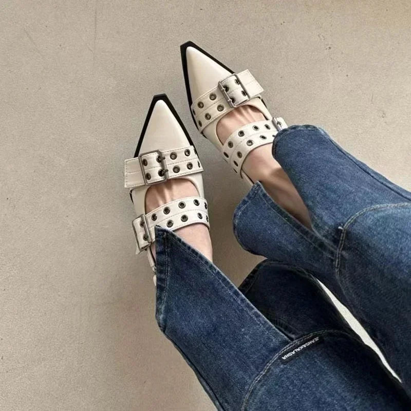 Strap shoes, Gothic thick heels, women's high heels, rivets, street style, medium heels, punk retro casual sandals