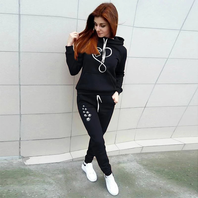 Women's casual sportswear 2-piece set sportswear long sleeved printed top casual pants sportswear jogging set S-2XL