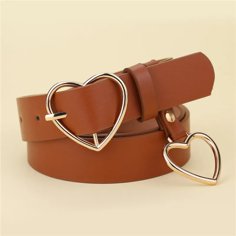 Fashion Leather Belt Metal Heart Buckle Camel White Black Retro PU Waistband Designer Cinto Feminino Pants Strap for Women Girls