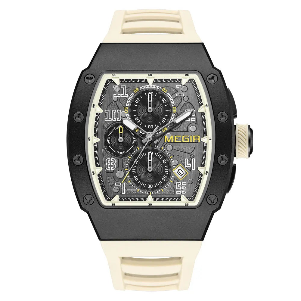 MEGIR Chronograph Quartz Watch for Men Fashion Waterproof Luminous Silicone Band 316 Stainless Steel Case Male Wristwatch Date