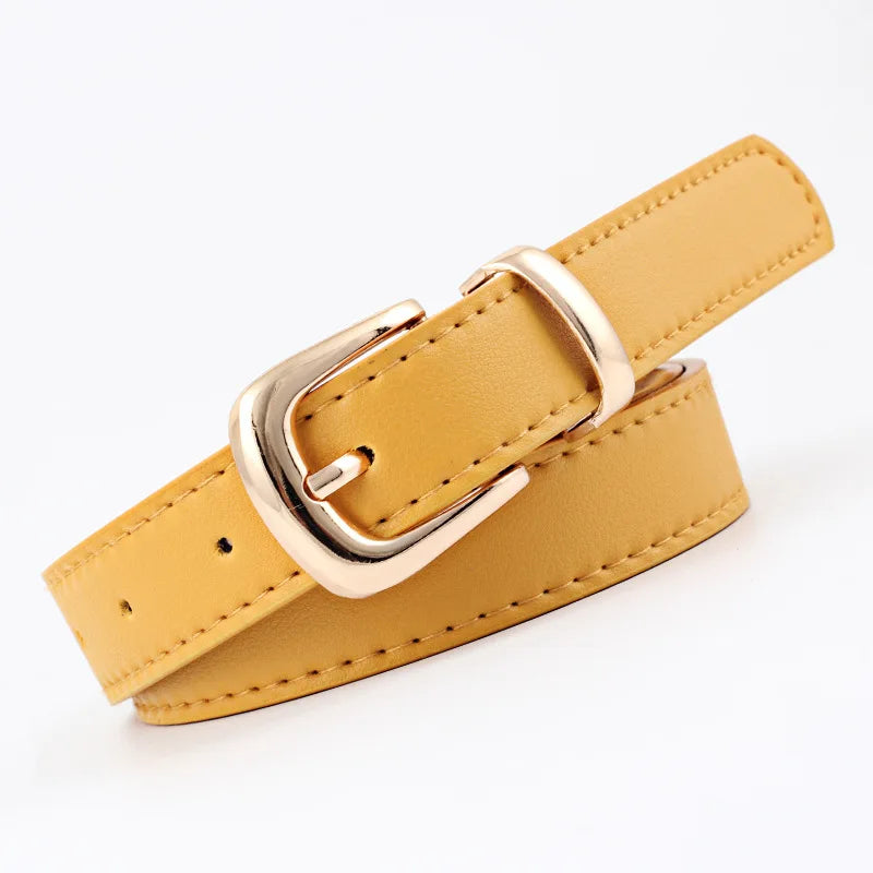 2.4X105cm  Women Belts PU Leather Simple Metal Buckle Belt Girls Dress Jean Pants Waistband Belts for Lady Luxury Designer Brand