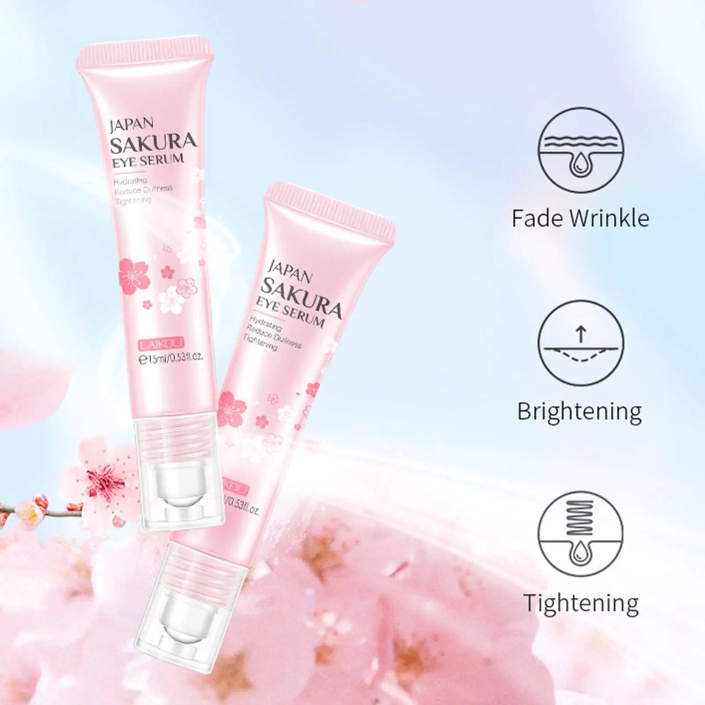 15ml Sakura Serum Eye Massage Cream Slide Ball Firming Essence Remover Dark Circles Eye Bag Anti-Puffiness Eye Skin Care