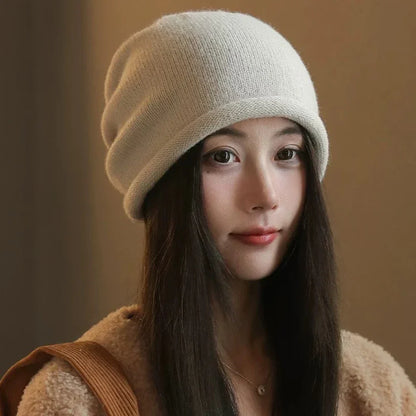 Fashion Drawstring Baggy Slouchy Beanie For Women Autumn Winter Ear Warm Skullies Cap Solid Color Bonnet Girl Kintted Woolen Hat