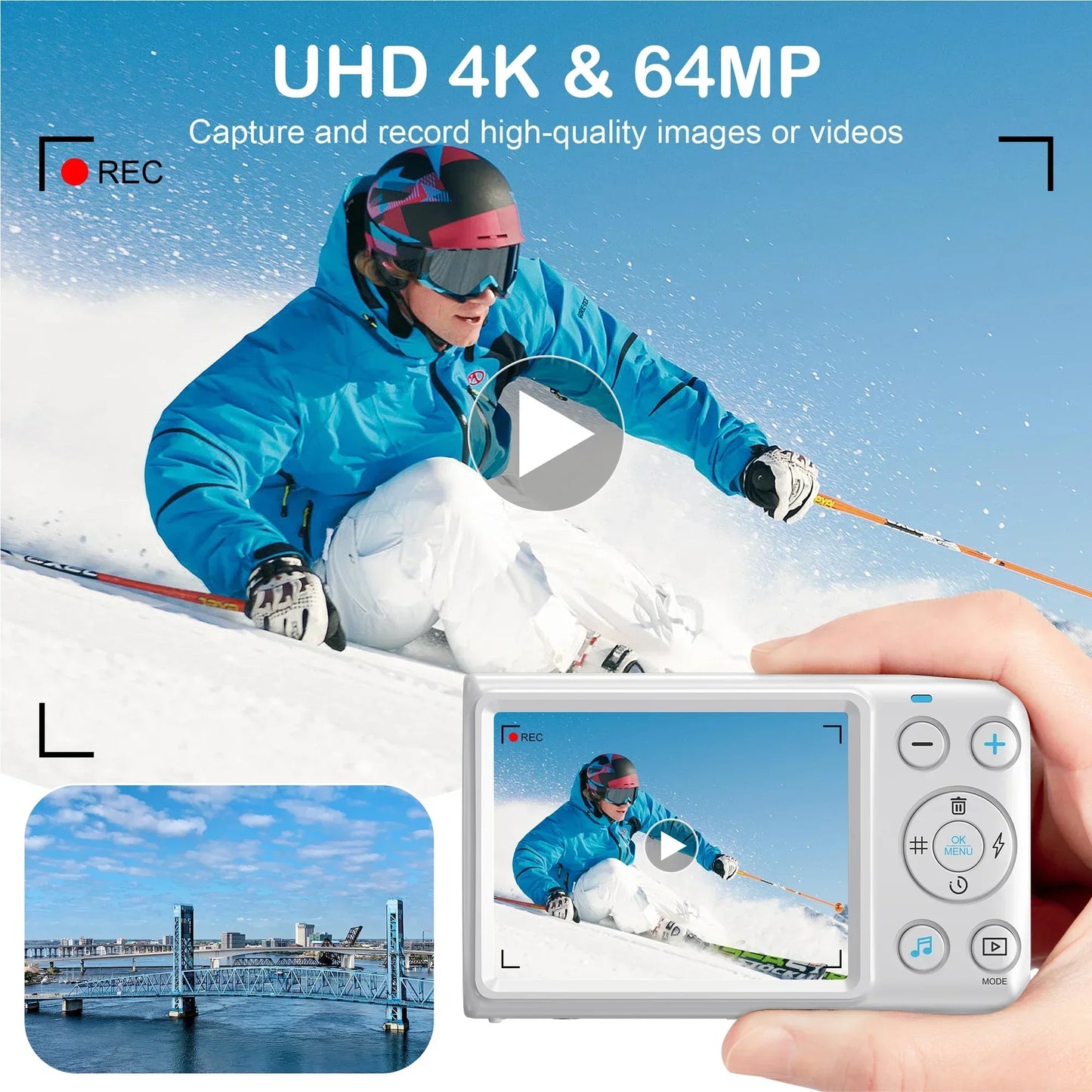 4K Digital Camera for Photography 18X Zoom Compact Cameras Children Vlogging Camera Camcorder Anti-Shake Instant Photo Camera