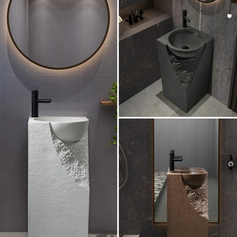 Lavabo de columna para patio al aire libre, lavabo artístico integrado de pie, lavabo creativo con personalidad para baño de hotel