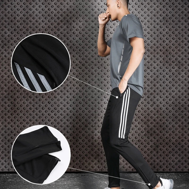 Quick Dry Mens Sports Soccer Football Training Pants With Zipper Pockets Running Jogging Long Pants