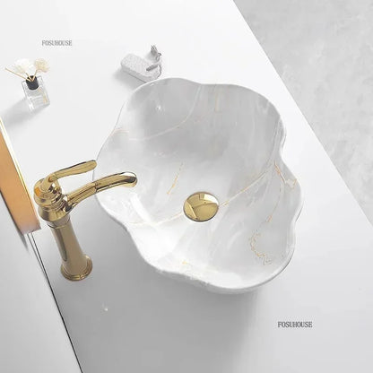 Ceramic Bathroom Sinks Designer Marble Pattern Countertop Sink Light Luxury Hotel Washbasin Creative Bathroom Furniture N