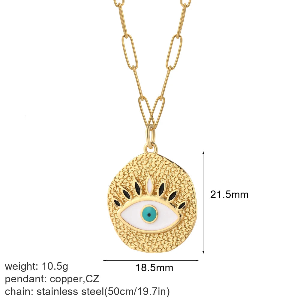 Heart Evil Blue Eye Sun Necklace for Women Cute Dog Bee Elephant Gold Color Pendant Woman's Collars Long Stainless Steel Chains