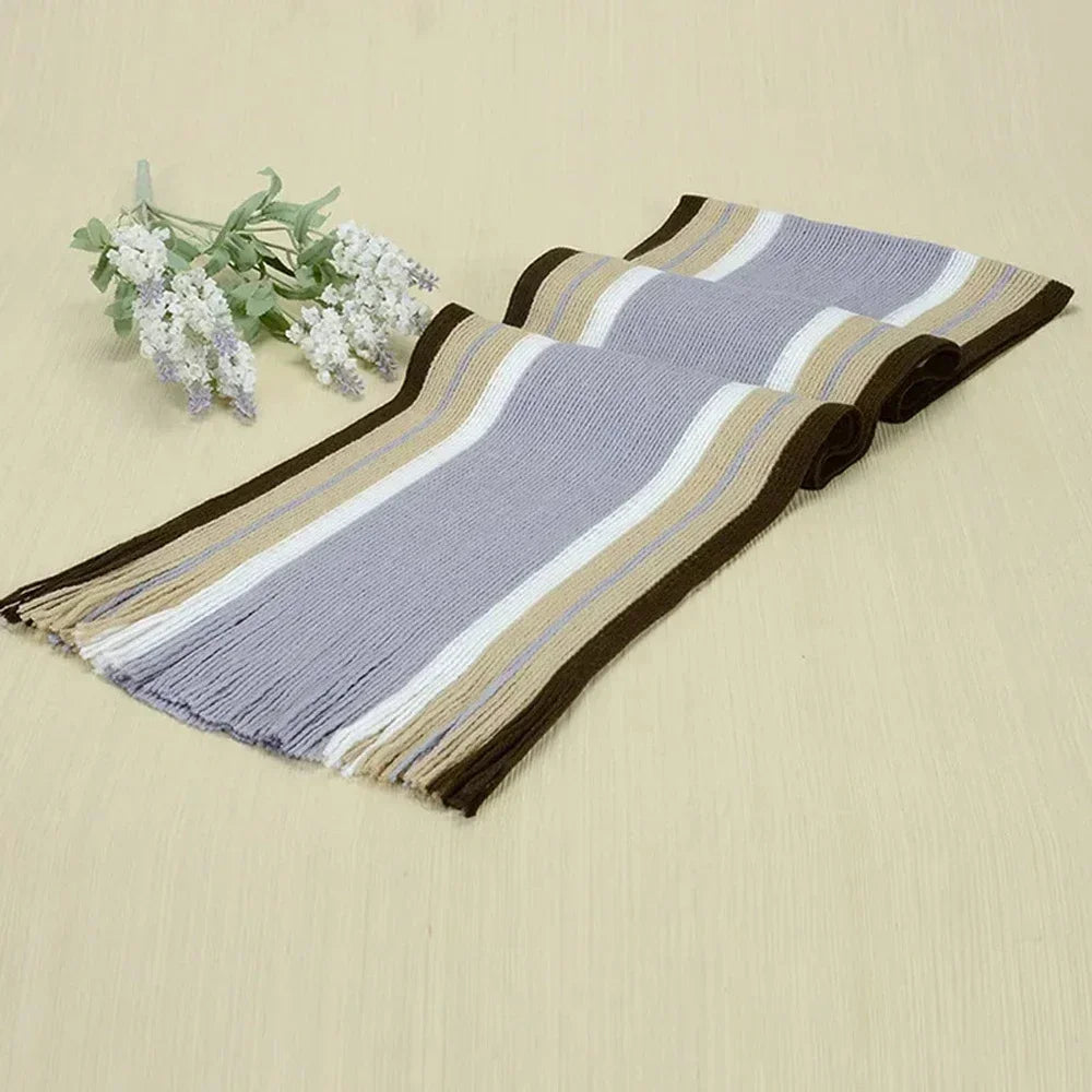 Classic Men's Scarf Winter Warm Faux Cashmere Soft Tassel Long Shawl Business Casual Striped Scarf Men's Clothing Accessories