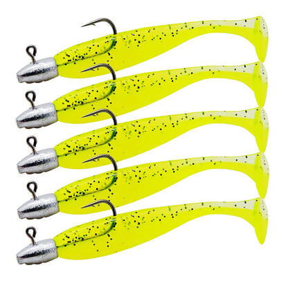 5Pcs/Lot T-tail Soft Fishing Bait Matched With Jig Head Hooks Artificial Wobblers Swimbait Fishing Tackles For Bass Pike Pesca