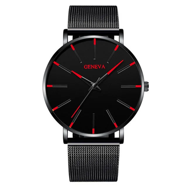 Fashion Mens Business Black Watches Luxury Stainless Steel Ultra Thin Mesh Belt Quartz Men Wrist Watch Casual Classic Male Watch