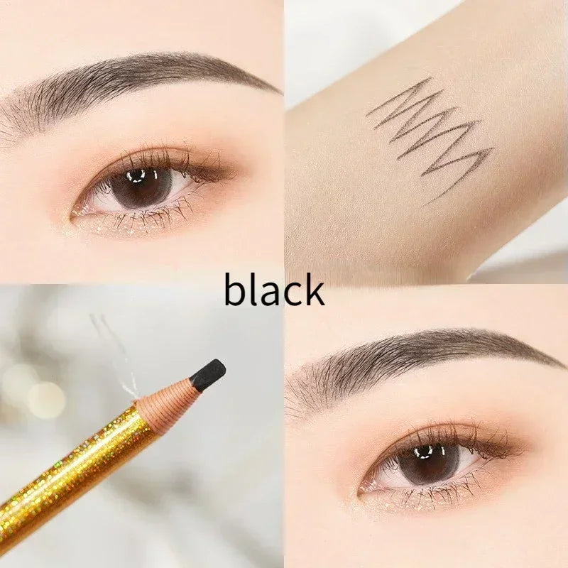 6 Colors Option Eyebrow Pencil Waterproof and Non-smudge Genuine Wood Hard Core Wholesale Wood Eyebrow Pencil Eyebrow Pen Golden