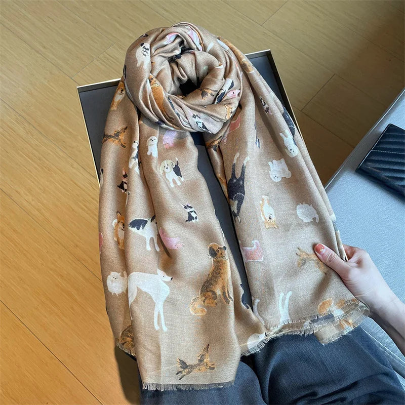 Cartoon Dachshund Dog Pattern Fringe Viscose Scarf Poodle Print Soft Voile Shawls and Wraps Pashmina Muslim Hijab Sjaal 180*90Cm