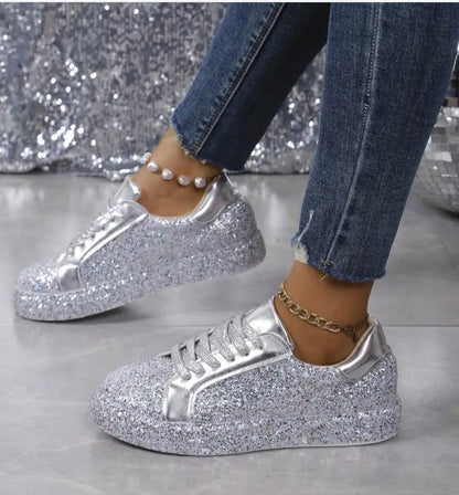 Women's Sequin Sneakers Fashion Breathable Flat Woman Soft Sole Walking Vulcanized Shoes Women Casual Sneaker Zapatos De Mujer