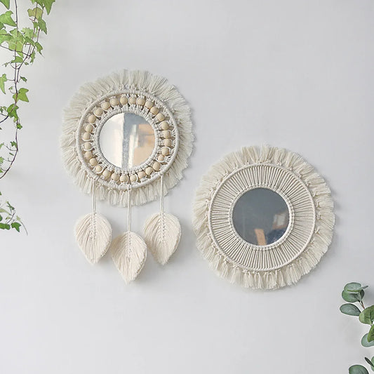 Wall Mirror Macrame Decorative Mirrors Boho Home Decor Wall Hanging Mirror for Living Room Decoration Bedroom Baby Nursery Gift