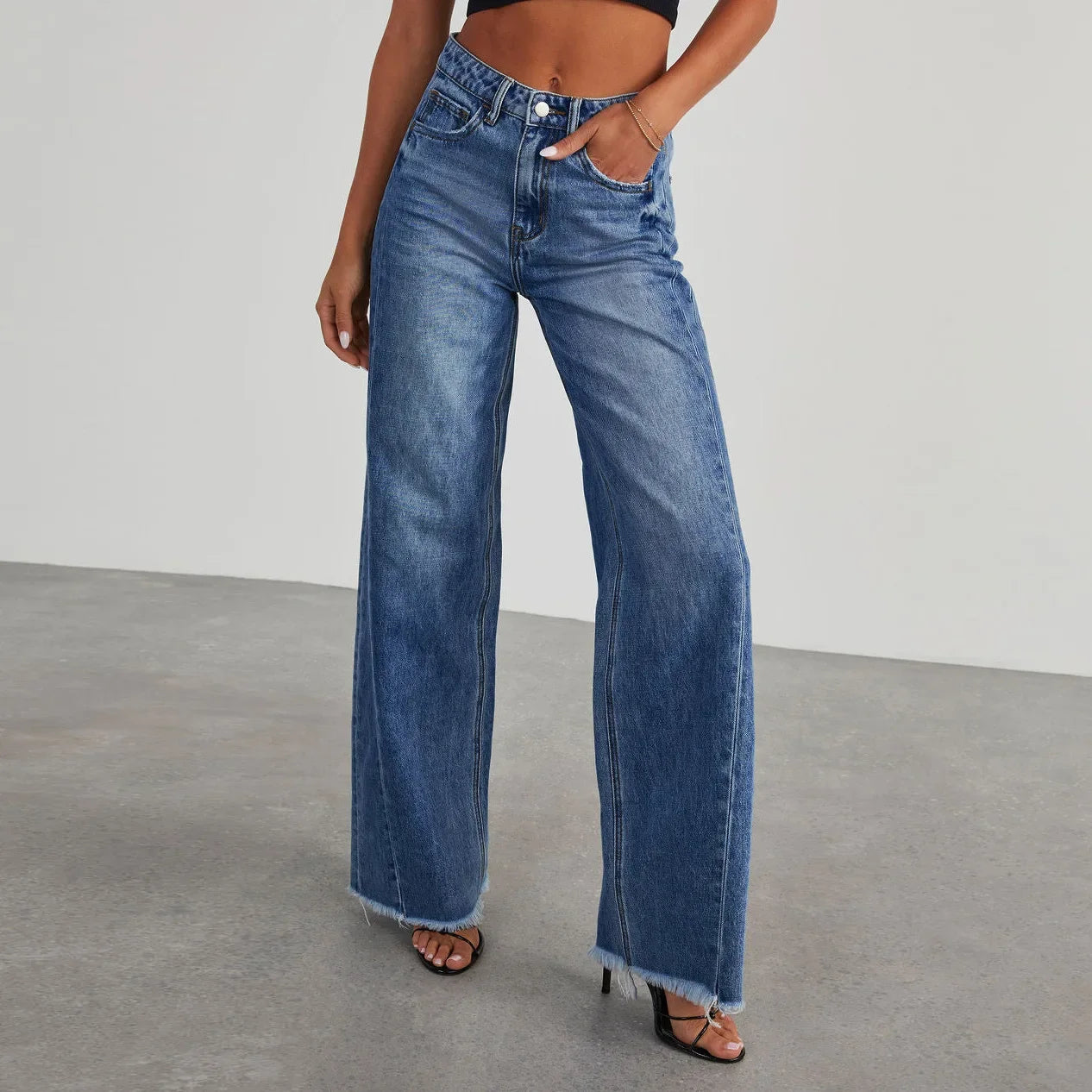 High-waisted Straight-leg Furred Jeans, Women's New Fashion High-waisted Wide-leg Pants Jeans,spring and Autumn for Women Y2k