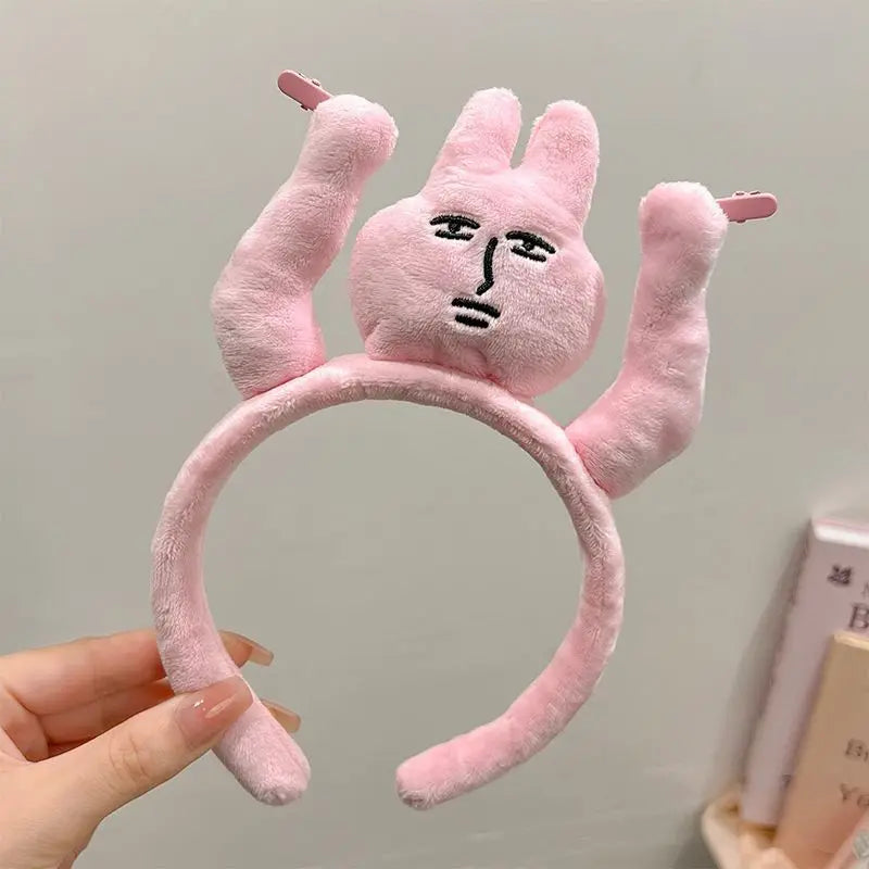 Pink Rabbit Hairband Cute Headband Kawaii Plush Hair Accessory Funny Wide-Brimmed Hairpin Creativity Headdress Gift