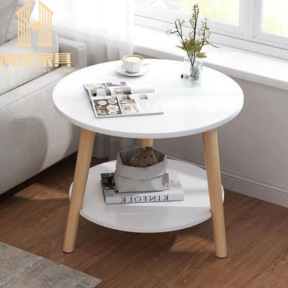 Wooden small coffee table double layer multi size coffee table for home Double Deck Round Coffee Table