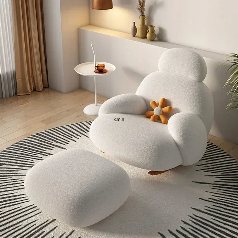 Fluffy White Living Room Chair, Modern Cute Ergonomic Floor Lounge Recliner, Meuble Salon Home Furniture Rocking chair  Designer