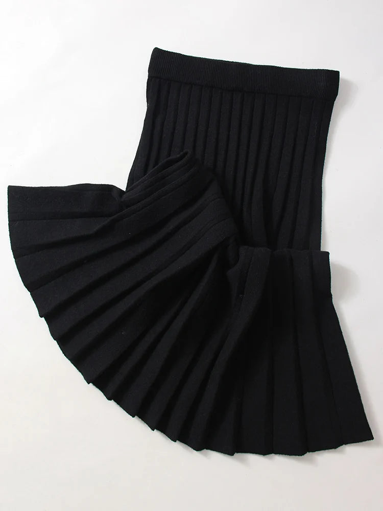 Knit Pleated Mini Skirt White For Women Spring A Line Short Skirt Woman Elastic Waist Women Knitted Black Mini Pleated Skirt