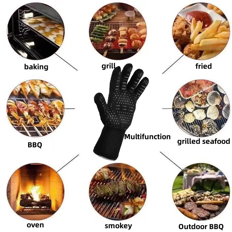 Heat Resistant BBQ Gloves 800 Degrees Non-Slip Silicone Insulation Microwave Gloves For Kitchen, Grill, Camping, and Cookware