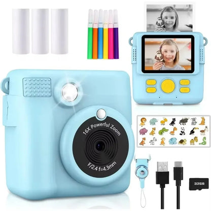 Mini Instant Camera for Boys and Girls, Portable Rechargeable Children's Digital Camera, HD Kids Camera with 32GB Memory Card