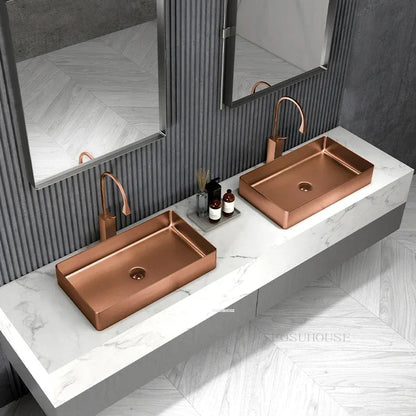 Minimalist  Bathroom Sinks Stainless Steel Wash basins Luxury Advanced Bathroom fixtures Golden Above Counter Basin z