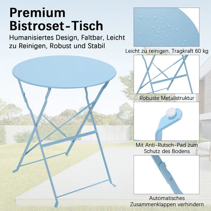 Outdoor Furniture Patio Set Bistro Table Set 3piece Steel Table And Chairs Folding Bistro Set For Lawn Balcony Backyard Yard