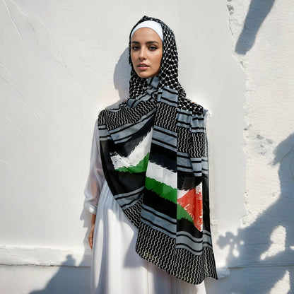 Popular Design Kuffiyeh Shawl Chiffon Scarf Geometric Women Islamic Muslim Scarves Shawl Echarpe the Middle East Arab Hijabs