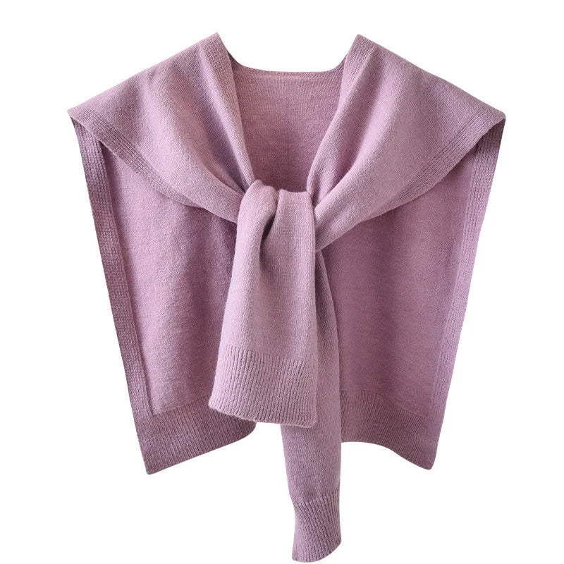 Korean Knitted Shawl Summer Air Conditioning Fake Collar Neck Guard Knit Thin Knotted Cape Shoulder Scarf For Women