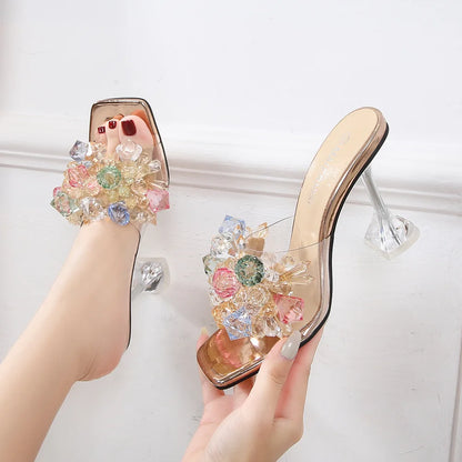 Slippers Transparent PVC  Crystal Cup high-heeled Sexy Casual Shoes Plus Size Women Open Toe Transparent Slippers