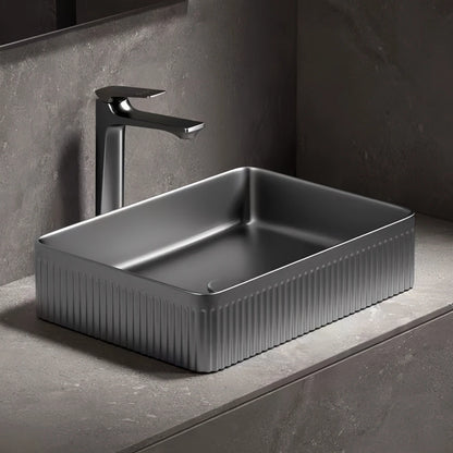 Modern ceramic bathroom container sink, striped design rectangular sink, dressing table sink, suitable for homes and balconies